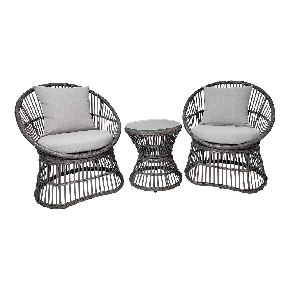 Set exterior 3 piese din Metal/Ratan Gri Natal
