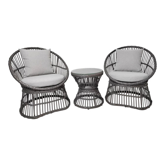 Set exterior 3 piese din Metal/Ratan Gri Natal