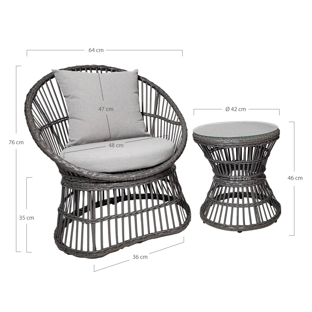 Set exterior 3 piese din Metal/Ratan Gri Natal