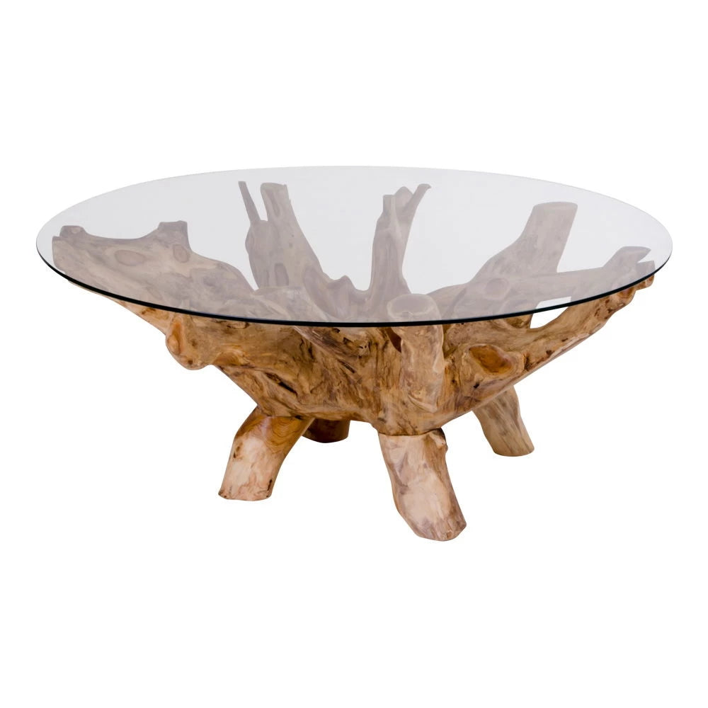 Masuta de cafea din Lemn de tec Maro si Sticla Transparent D110xH50cm Amazonas