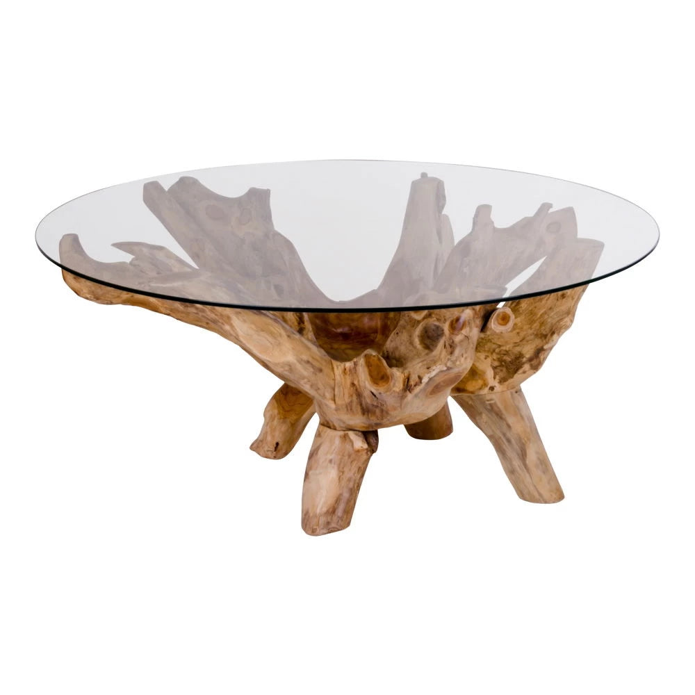 Masuta de cafea din Lemn de tec Maro si Sticla Transparent D110xH50cm Amazonas