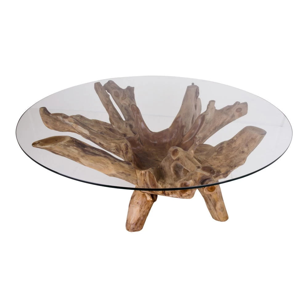 Masuta de cafea din Lemn de tec Maro si Sticla Transparent D110xH50cm Amazonas