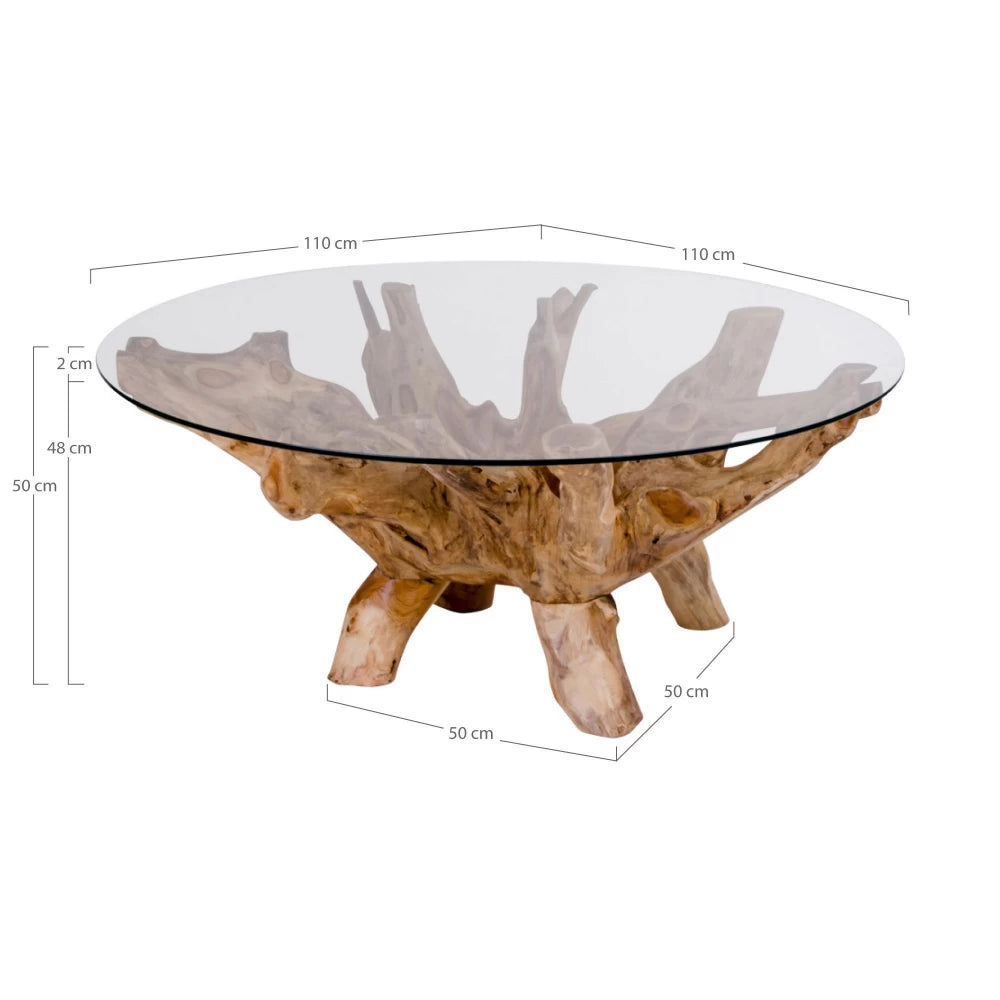 Masuta de cafea din Lemn de tec Maro si Sticla Transparent D110xH50cm Amazonas
