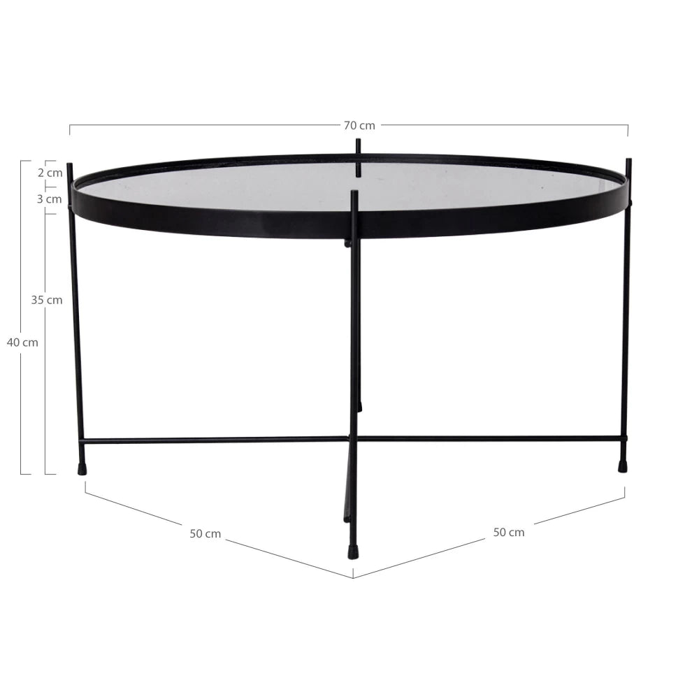 Masuta de cafea din Metal Negru si Sticla Negru D70xH40cm Venezia