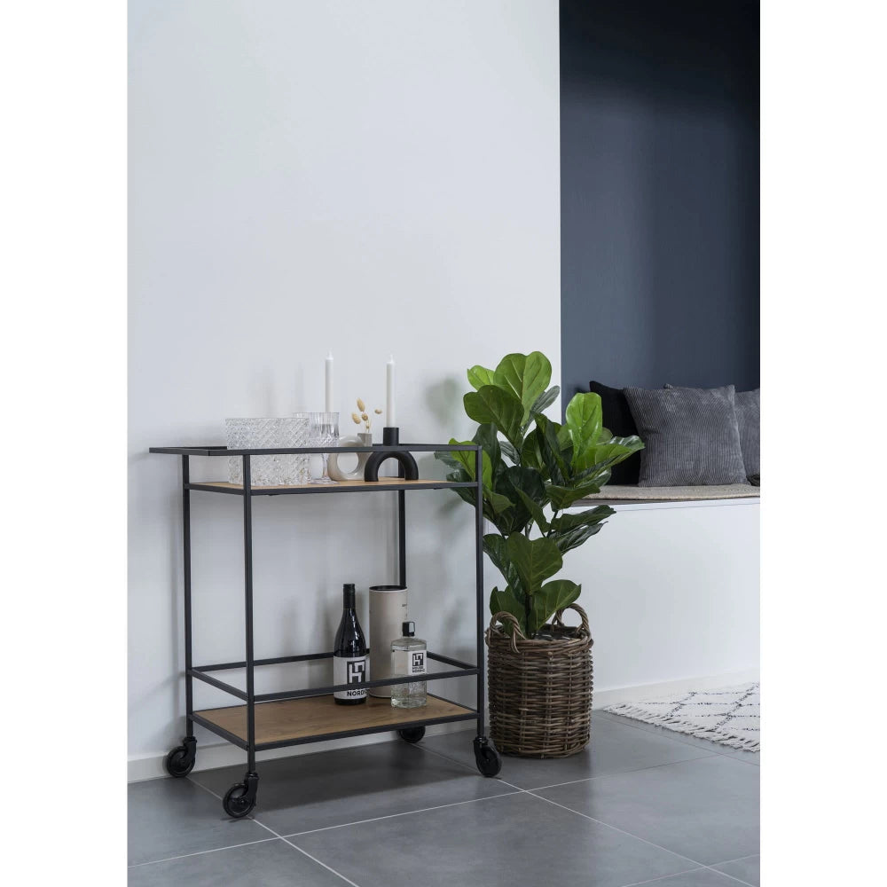 Carucior de servire din Metal Negru si PAL Maro L68xH79cm Vita