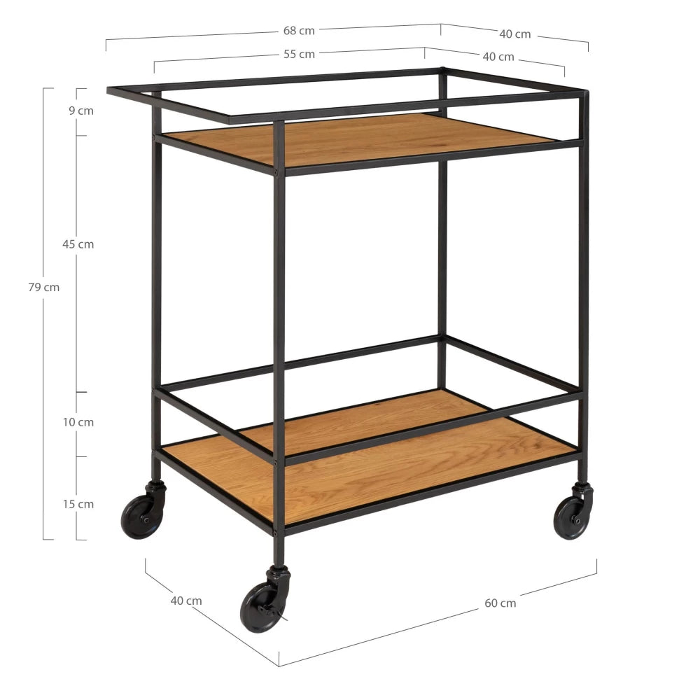 Carucior de servire din Metal Negru si PAL Maro L68xH79cm Vita