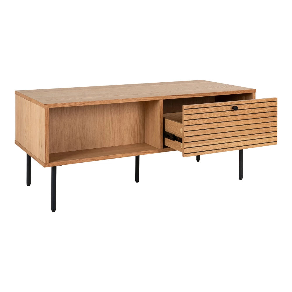 Masuta de cafea din Metal Negru si Furnir de stejar/MDF Maro L100xH45cm Kyoto