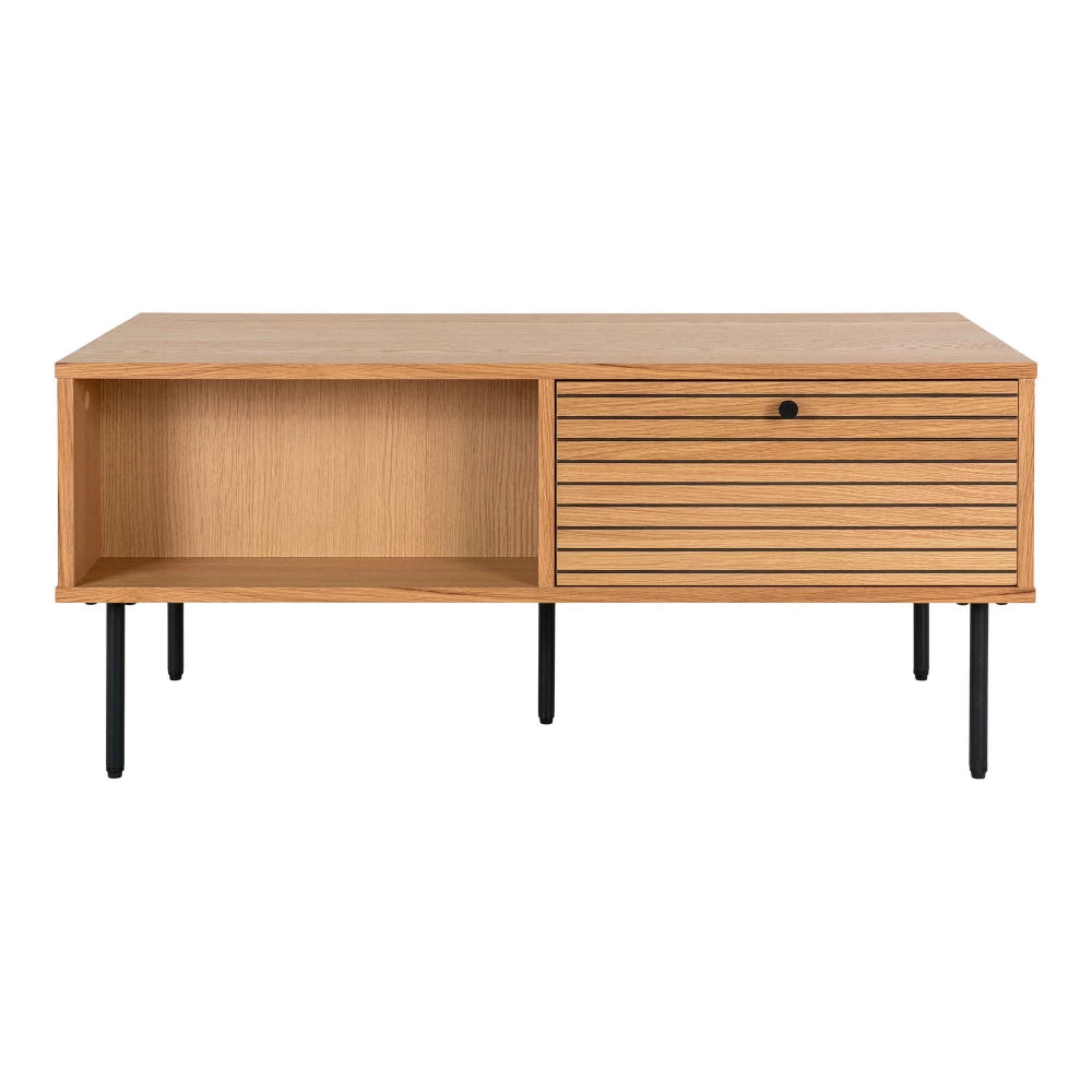 Masuta de cafea din Metal Negru si Furnir de stejar/MDF Maro L100xH45cm Kyoto