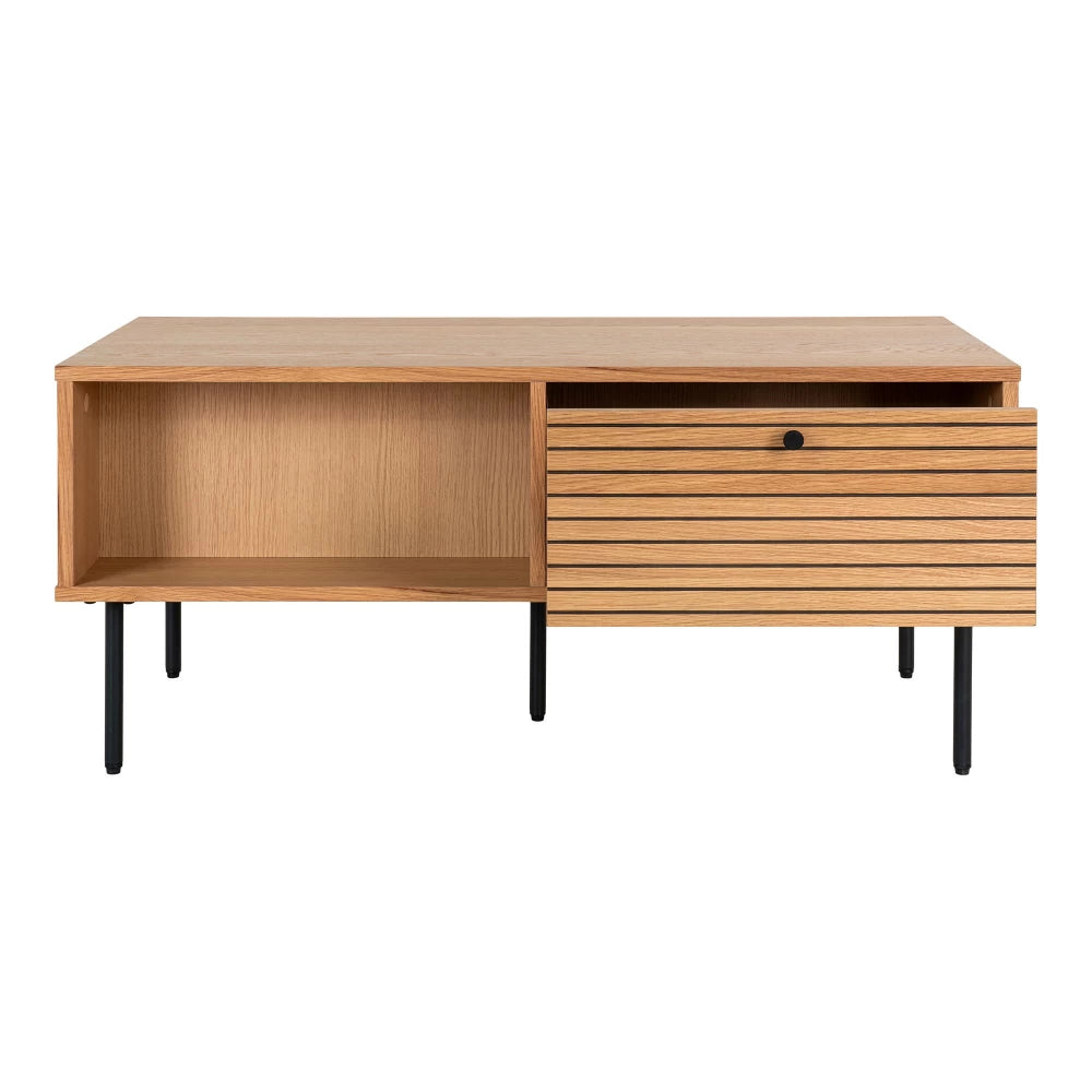 Masuta de cafea din Metal Negru si Furnir de stejar/MDF Maro L100xH45cm Kyoto