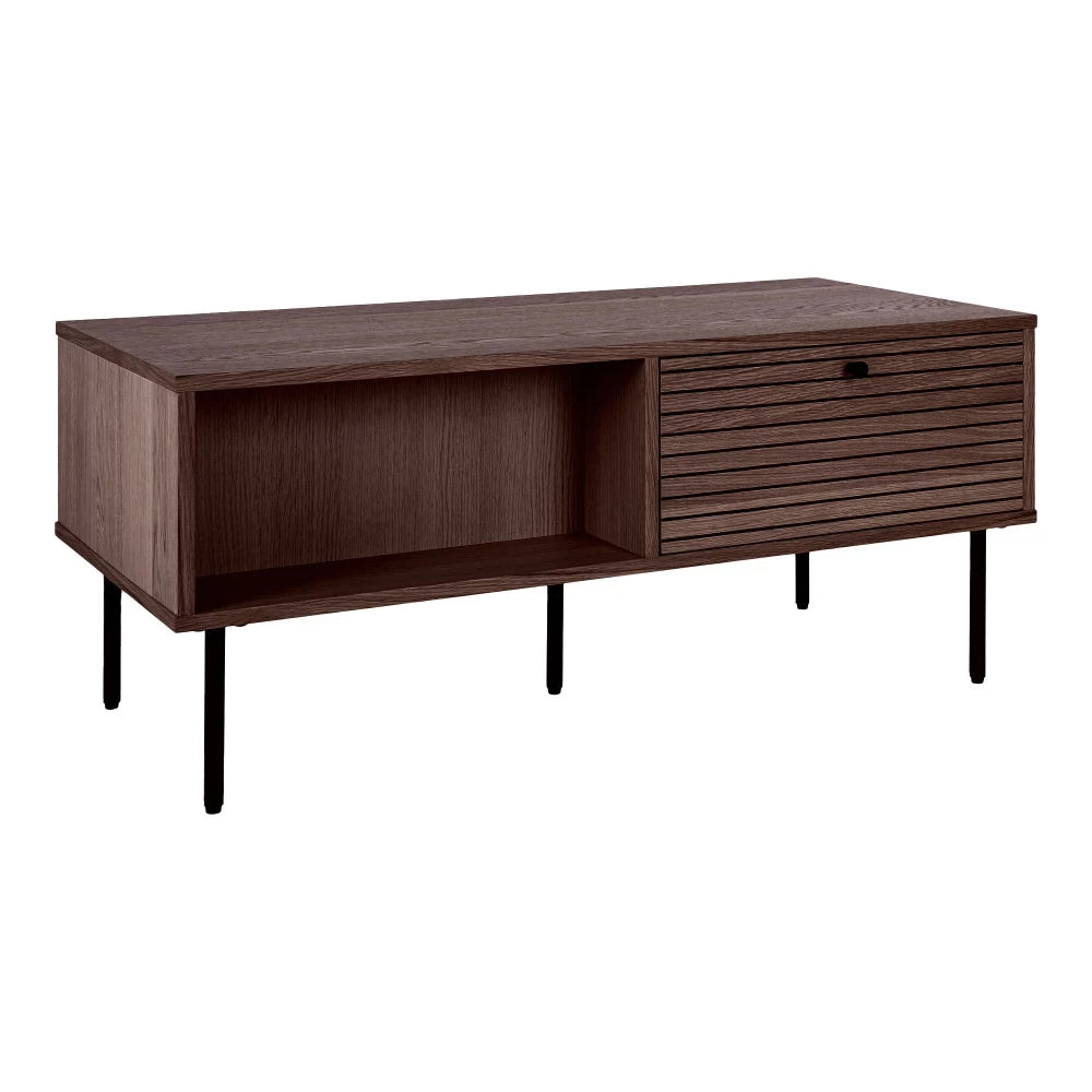 Masuta de cafea din Metal Negru si Furnir de stejar/MDF Maro inchis L100xH45cm Kyoto