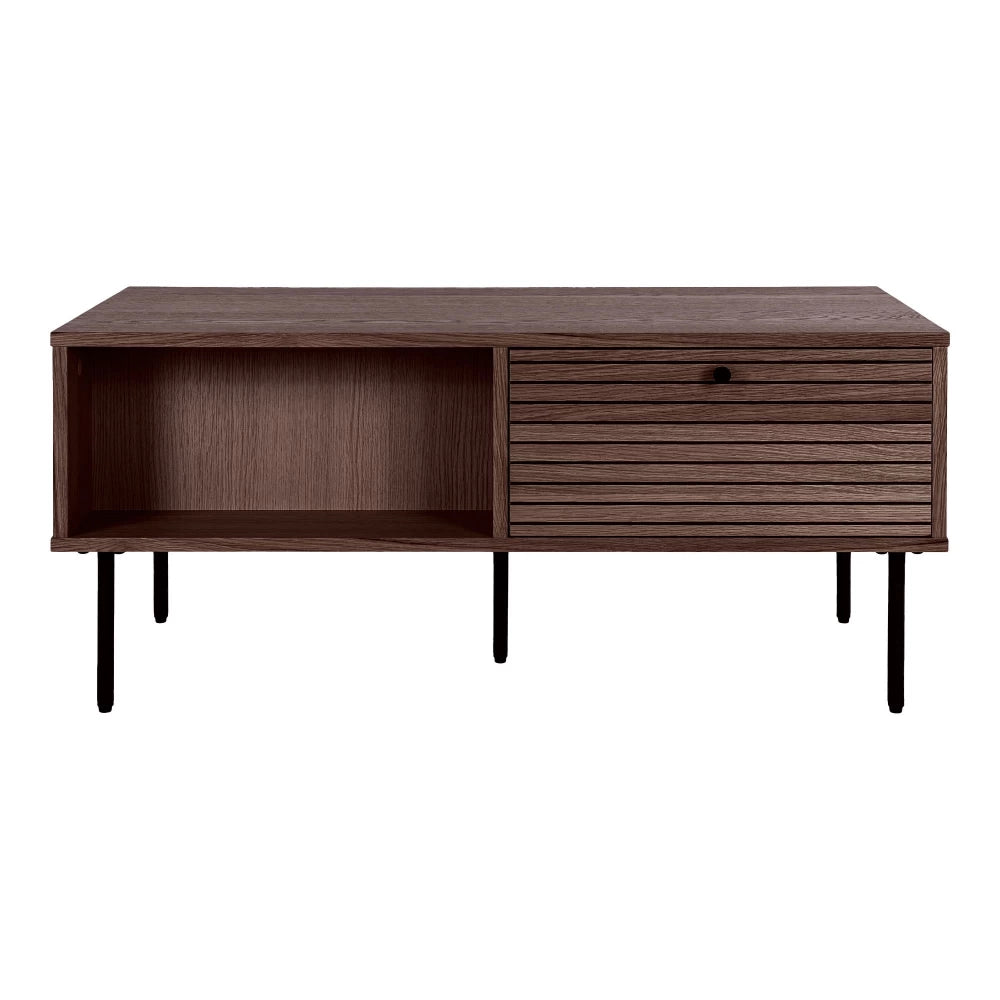 Masuta de cafea din Metal Negru si Furnir de stejar/MDF Maro inchis L100xH45cm Kyoto
