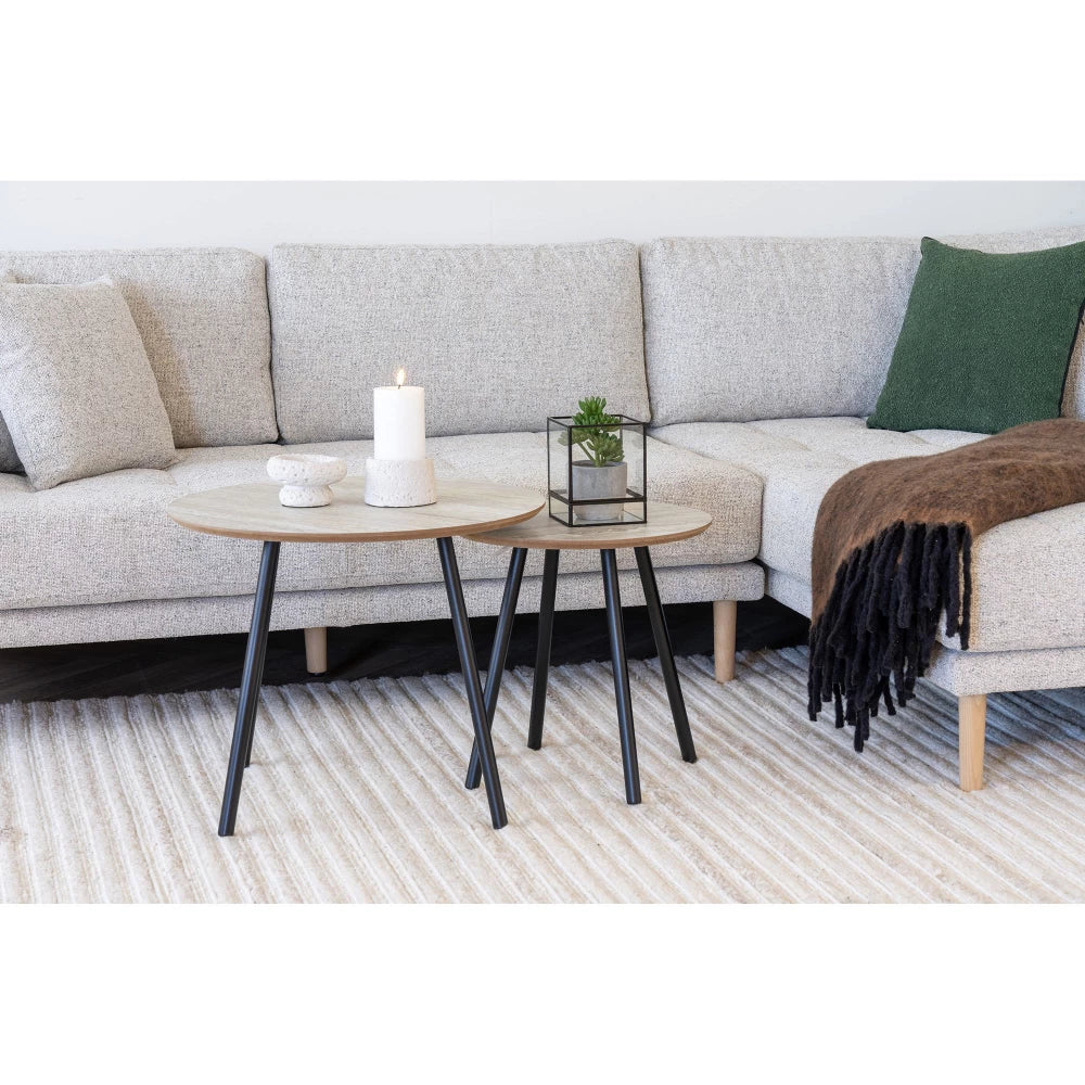 Masuta de cafea din Metal Negru si MDF Bej cu efect de travertin D55xH45cm Aalst
