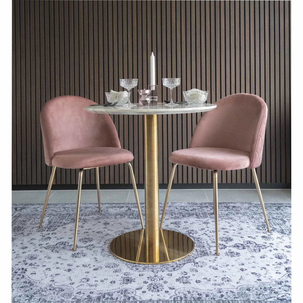 Masa din Metal Alama si MDF Alb cu efect de marmura D70xH75cm Bolzano