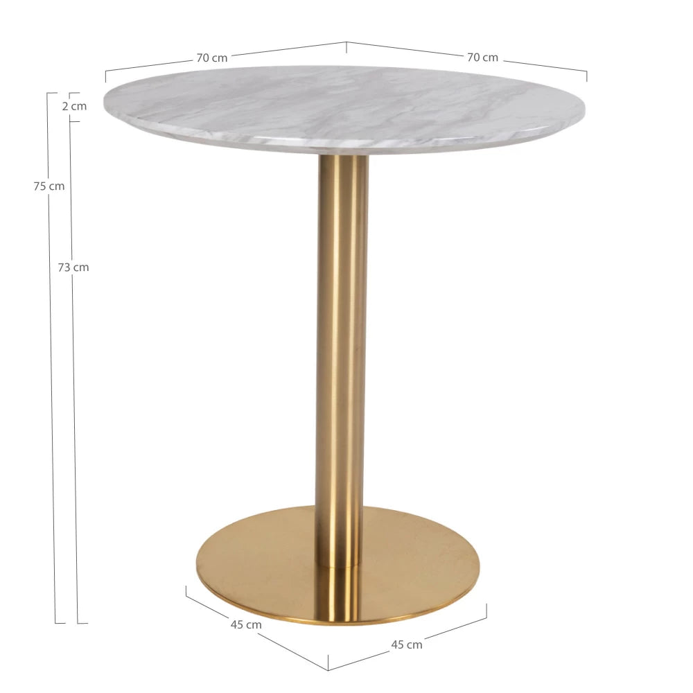 Masa din Metal Alama si MDF Alb cu efect de marmura D70xH75cm Bolzano