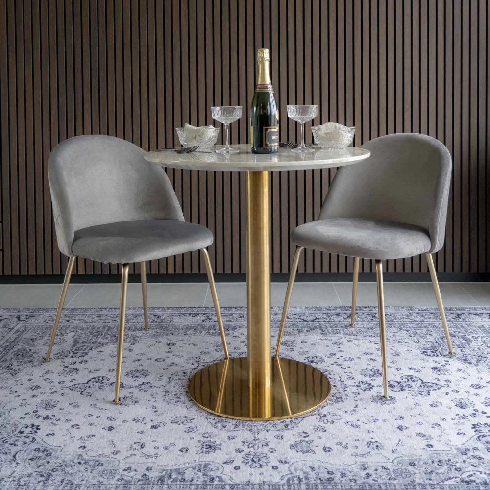 Masa din Metal Alama si MDF Alb cu efect de marmura D70xH75cm Bolzano