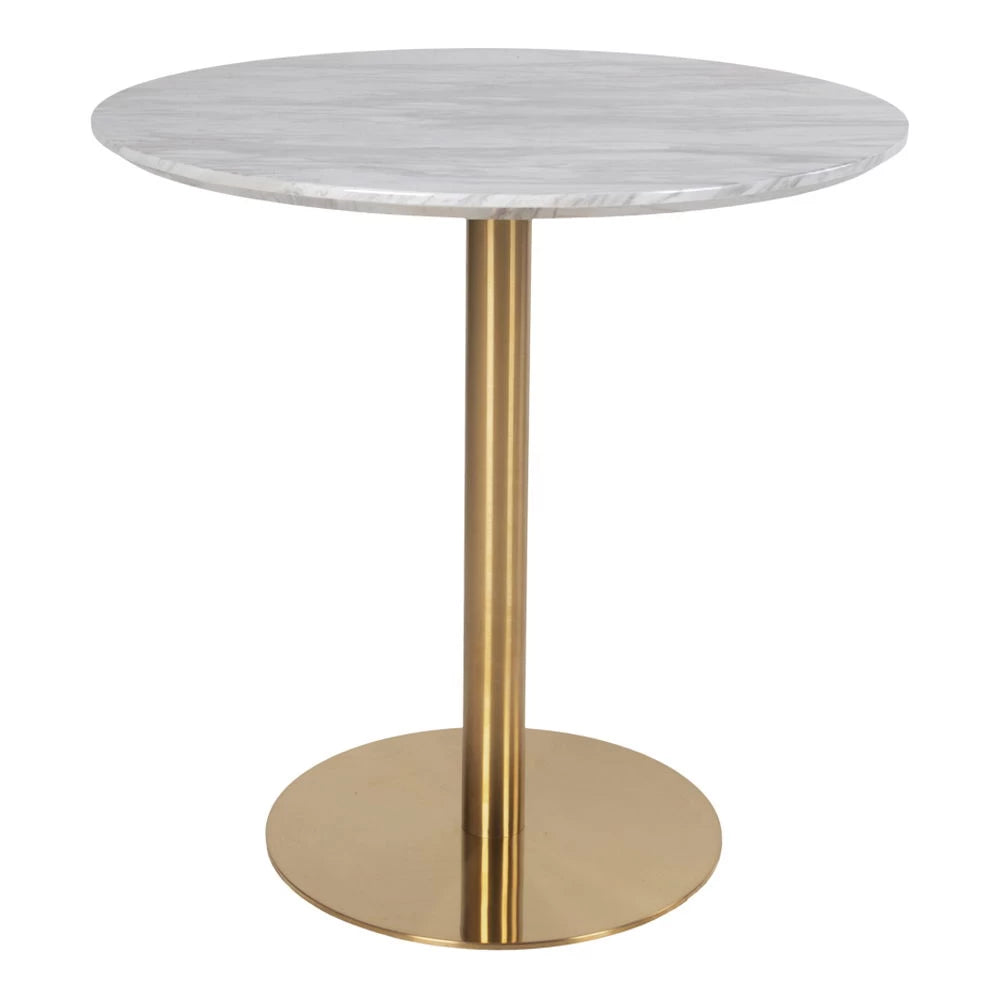 Masa din Metal Alama si MDF Alb cu efect de marmura D90xH75cm Bolzano