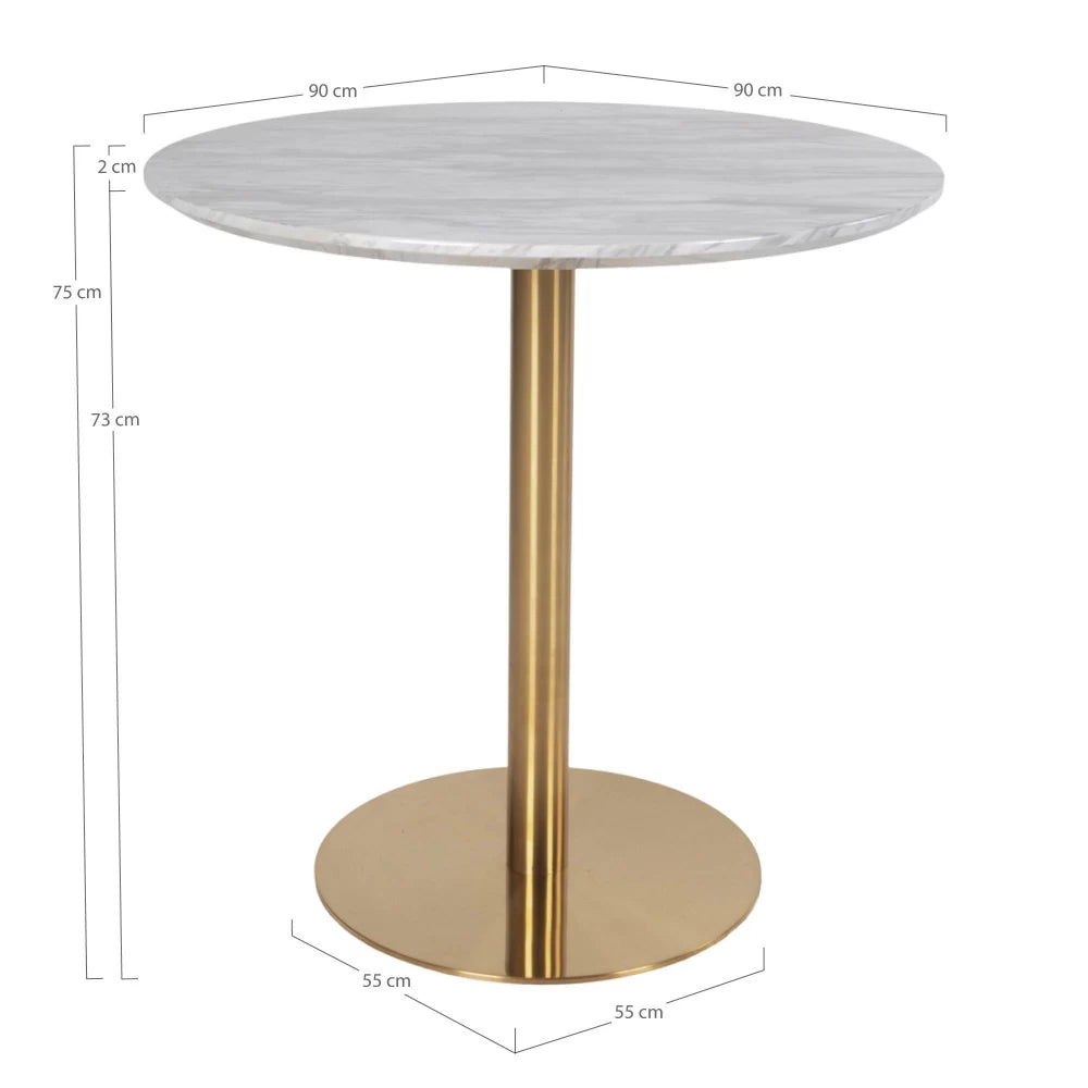 Masa din Metal Alama si MDF Alb cu efect de marmura D90xH75cm Bolzano