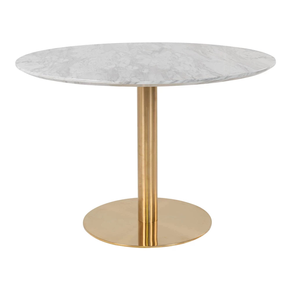 Masa din Metal Alama si MDF Alb cu efect de marmura D110xH75cm Bolzano