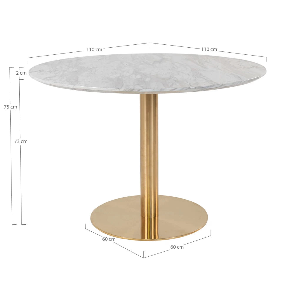Masa din Metal Alama si MDF Alb cu efect de marmura D110xH75cm Bolzano
