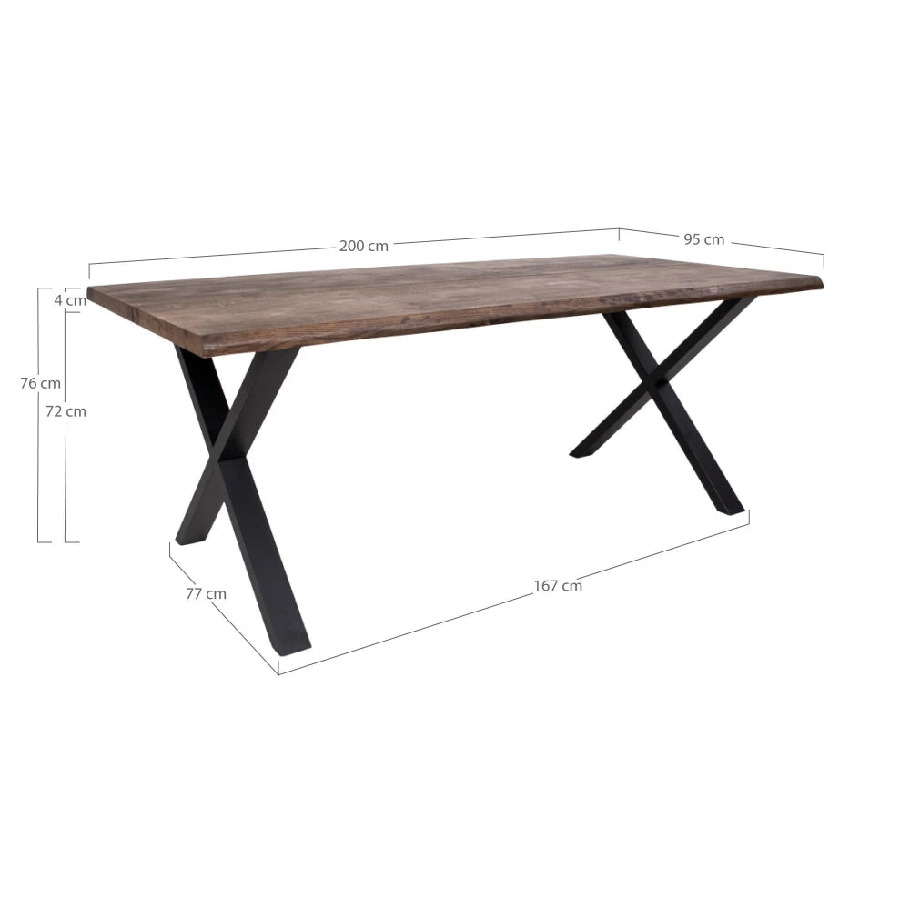 Masa din Metal Negru si Lemn de stejar Maro inchis L200xH75cm Toulon