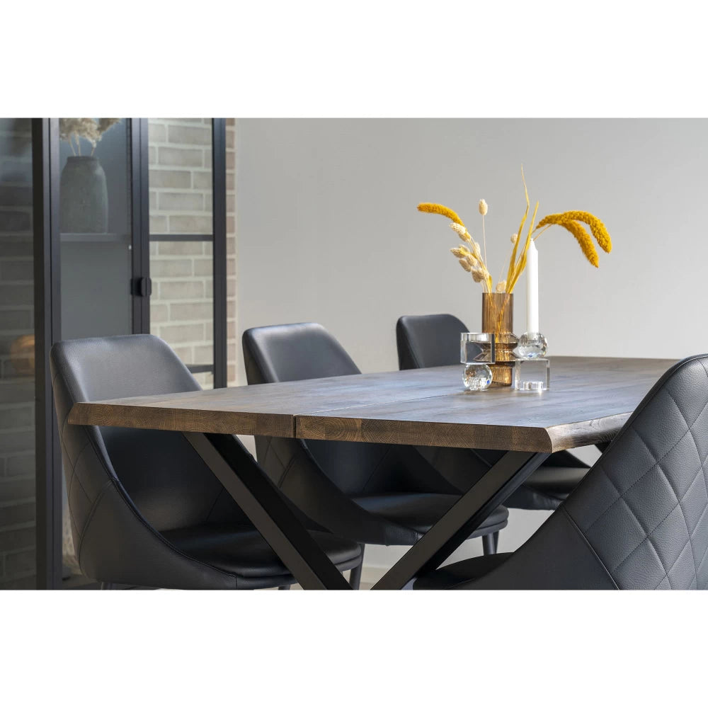 Masa din Metal Negru si Lemn de stejar Maro inchis L200xH75cm Toulon