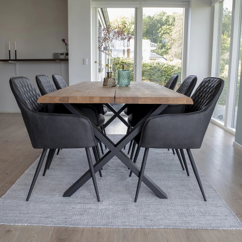 Masa din Metal Negru si Lemn de stejar Maro L200xH75cm Toulon