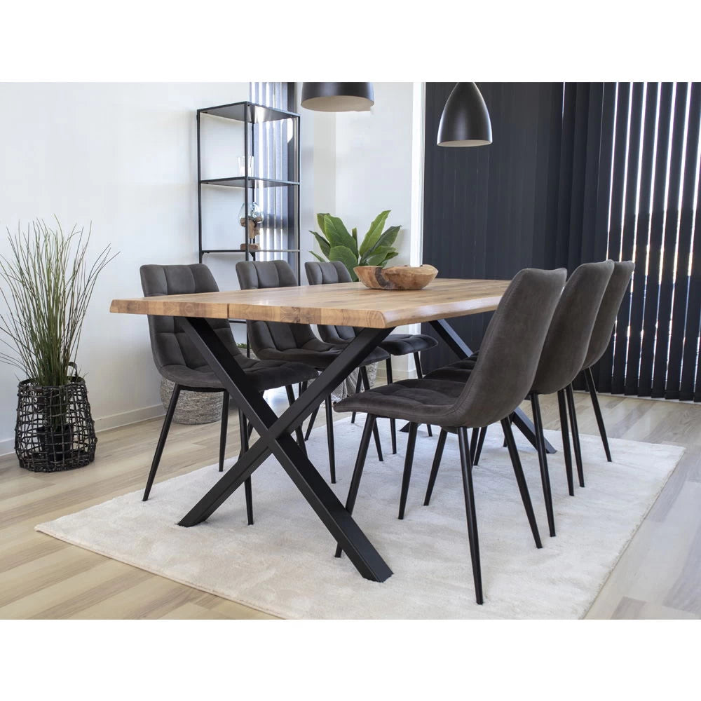Masa din Metal Negru si Lemn de stejar Maro L200xH75cm Toulon