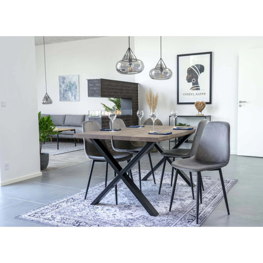 Masa din Metal Negru si Lemn de stejar Maro inchis L140xH75cm Toulon