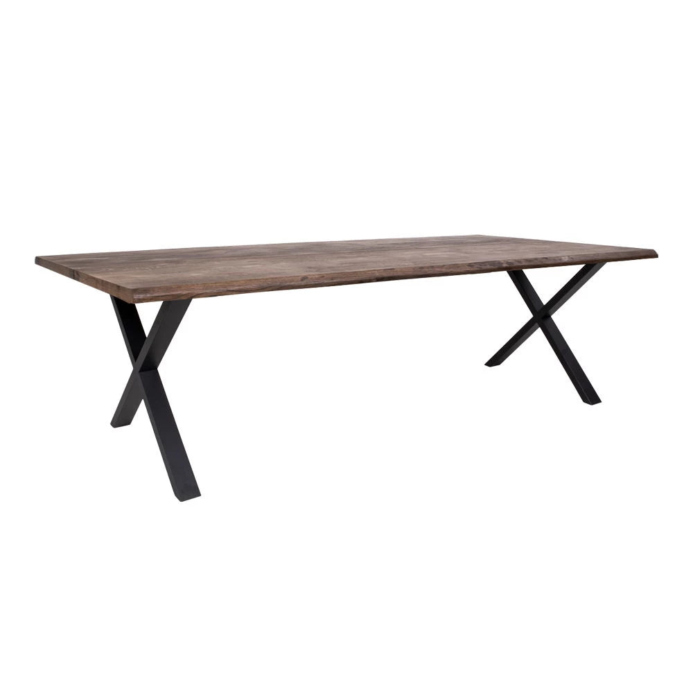 Masa din Metal Negru si Lemn de stejar Maro inchis L300xH75cm Toulon