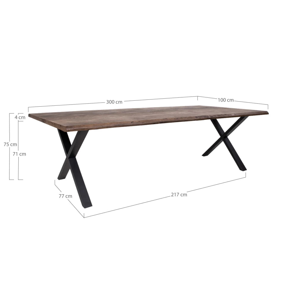 Masa din Metal Negru si Lemn de stejar Maro inchis L300xH75cm Toulon