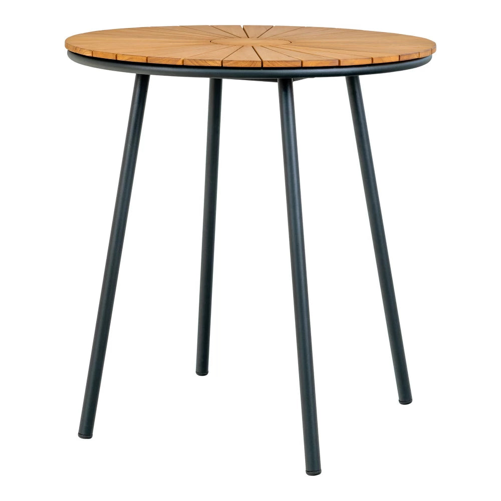 Masa de exterior din Metal Negru si Lemn de tec Maro D70xH74cm Cleveland