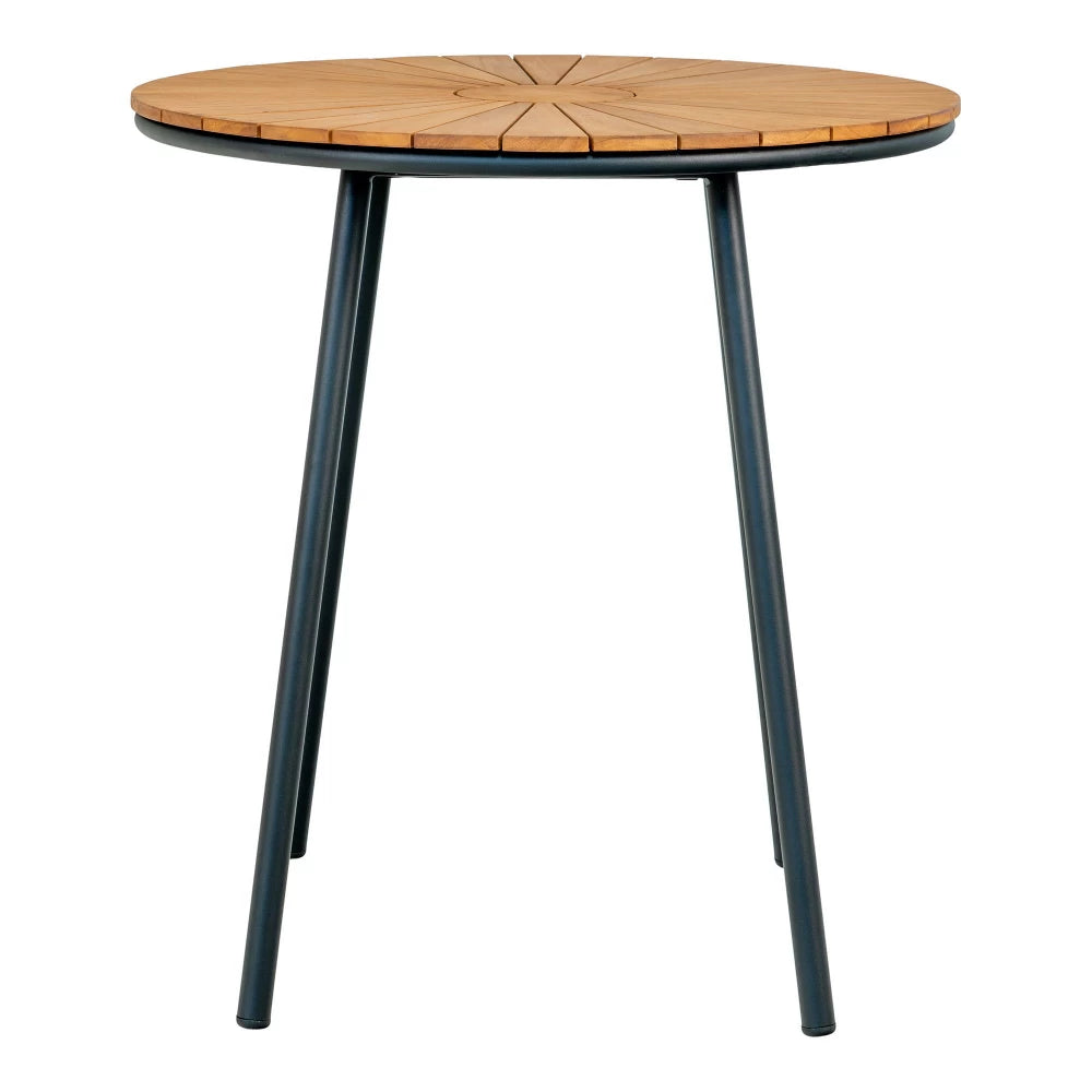 Masa de exterior din Metal Negru si Lemn de tec Maro D70xH74cm Cleveland