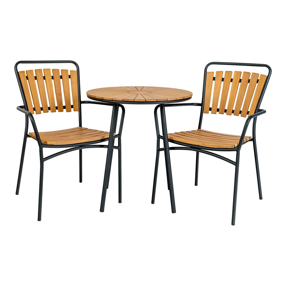 Masa de exterior din Metal Negru si Lemn de tec Maro D70xH74cm Cleveland