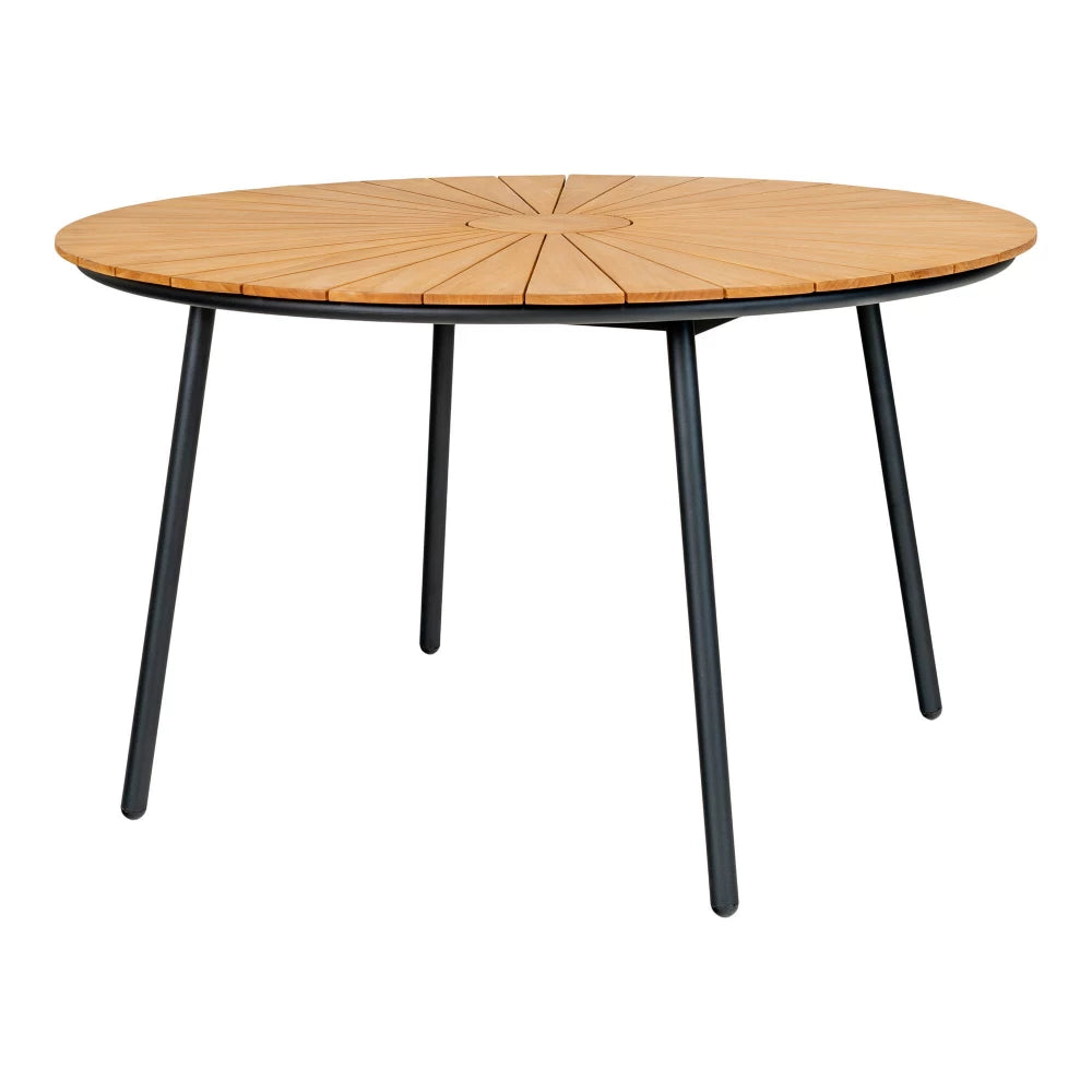 Masa de exterior din Metal Negru si Lemn de tec Maro D130xH74cm Cleveland