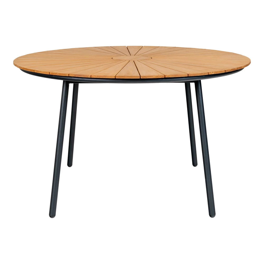 Masa de exterior din Metal Negru si Lemn de tec Maro D130xH74cm Cleveland