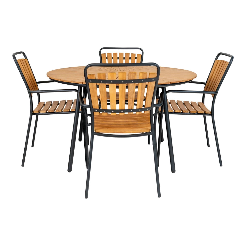 Masa de exterior din Metal Negru si Lemn de tec Maro D130xH74cm Cleveland