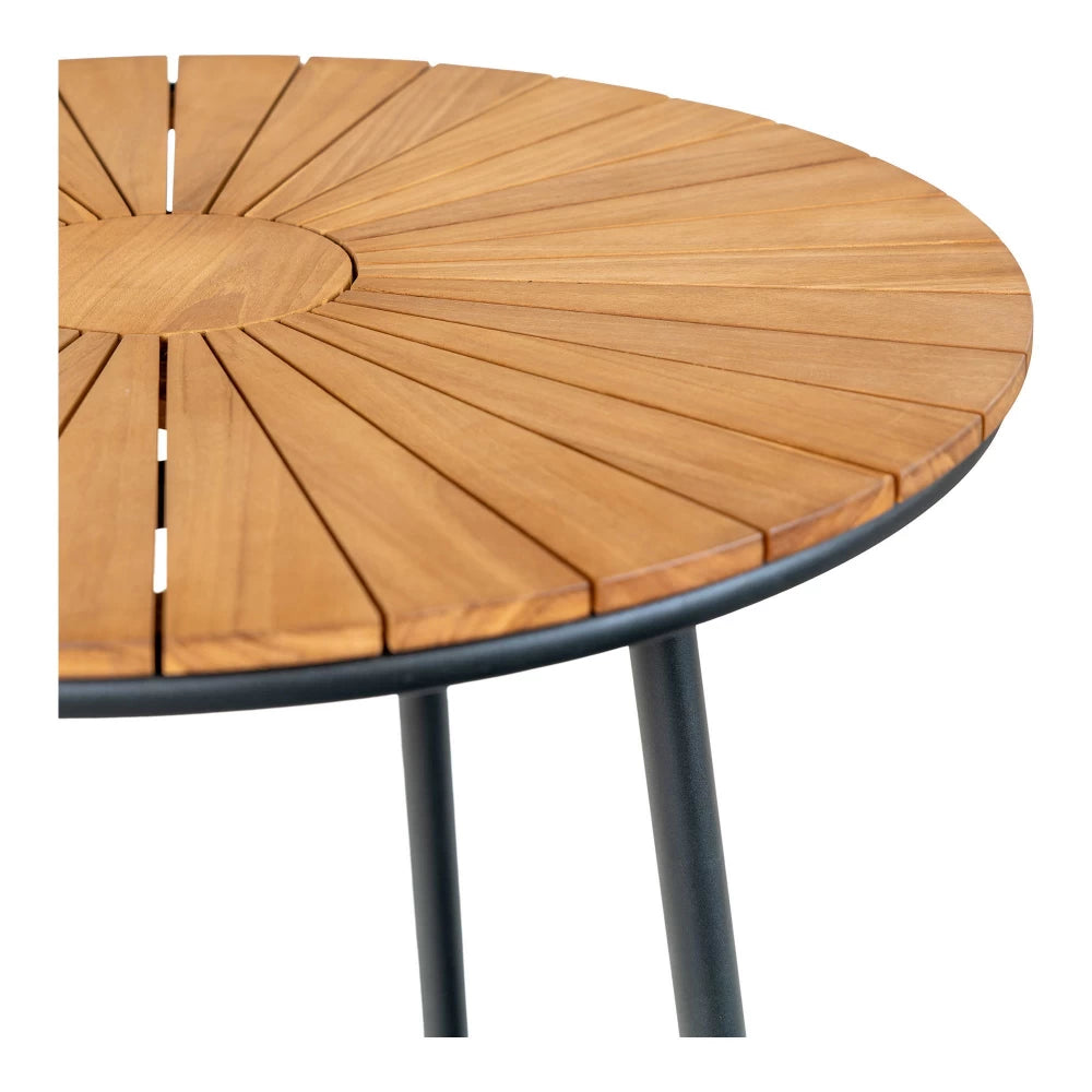 Masa de exterior din Metal Negru si Lemn de tec Maro D130xH74cm Cleveland