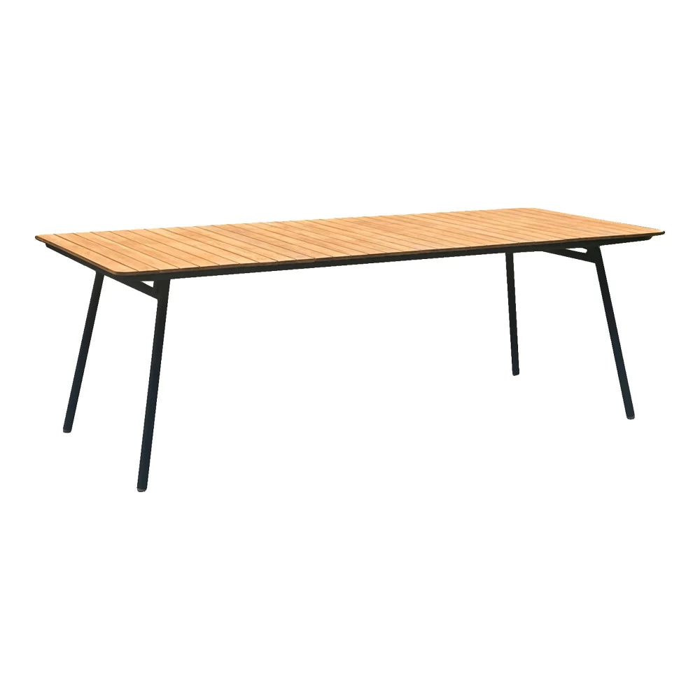 Masa de exterior din Metal Negru si Lemn de tec Maro L220xH74cm Cleveland