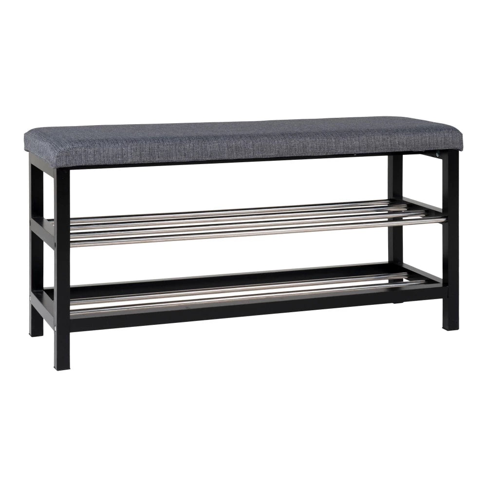 Bancheta din Lemn/Metal Negru/Argintiu si Stofa Maro H50xL100cm Padova