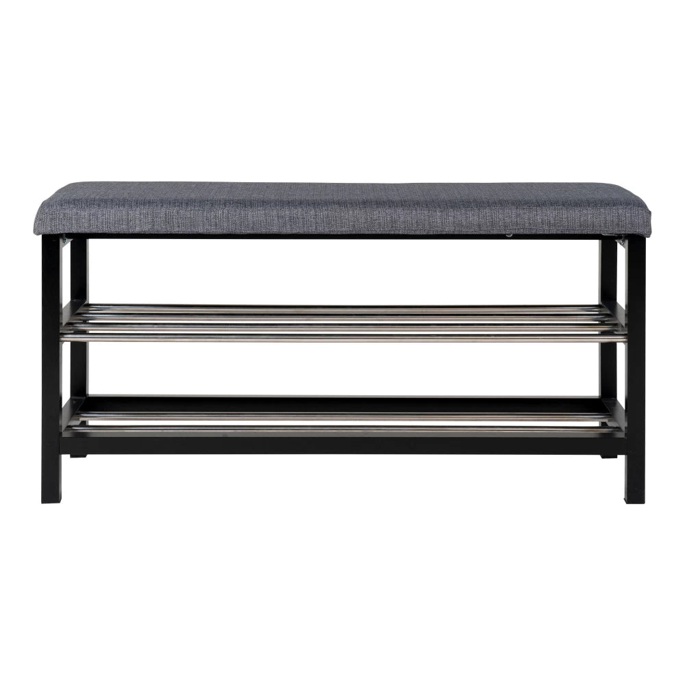 Bancheta din Lemn/Metal Negru/Argintiu si Stofa Maro H50xL100cm Padova