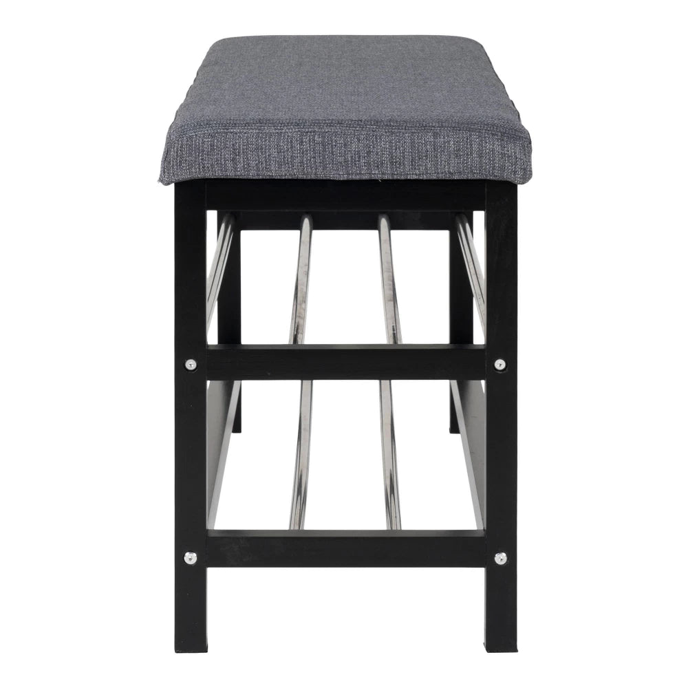 Bancheta din Lemn/Metal Negru/Argintiu si Stofa Maro H50xL100cm Padova