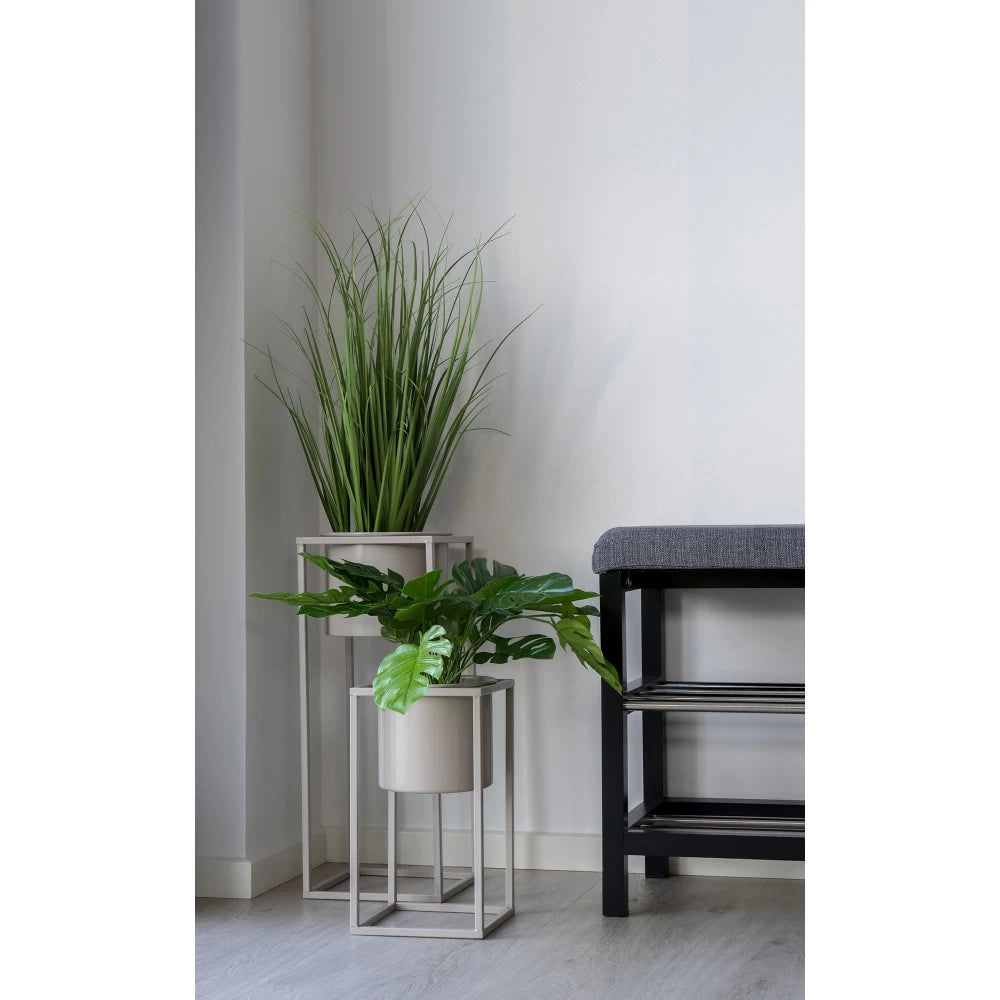 Bancheta din Lemn/Metal Negru/Argintiu si Stofa Maro H50xL100cm Padova