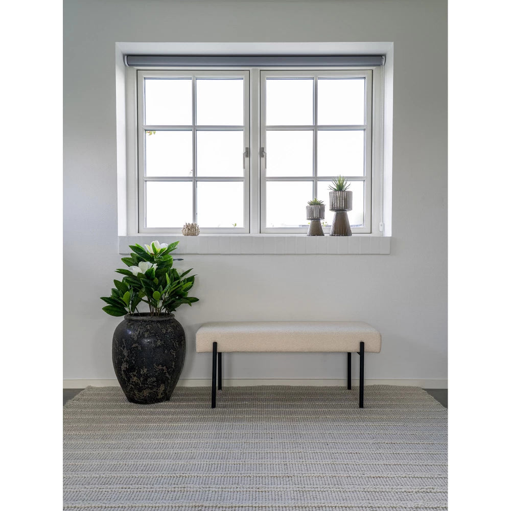 Bancheta din Metal Negru si Stofa boucle Alb H42.5xL100cm Swindon