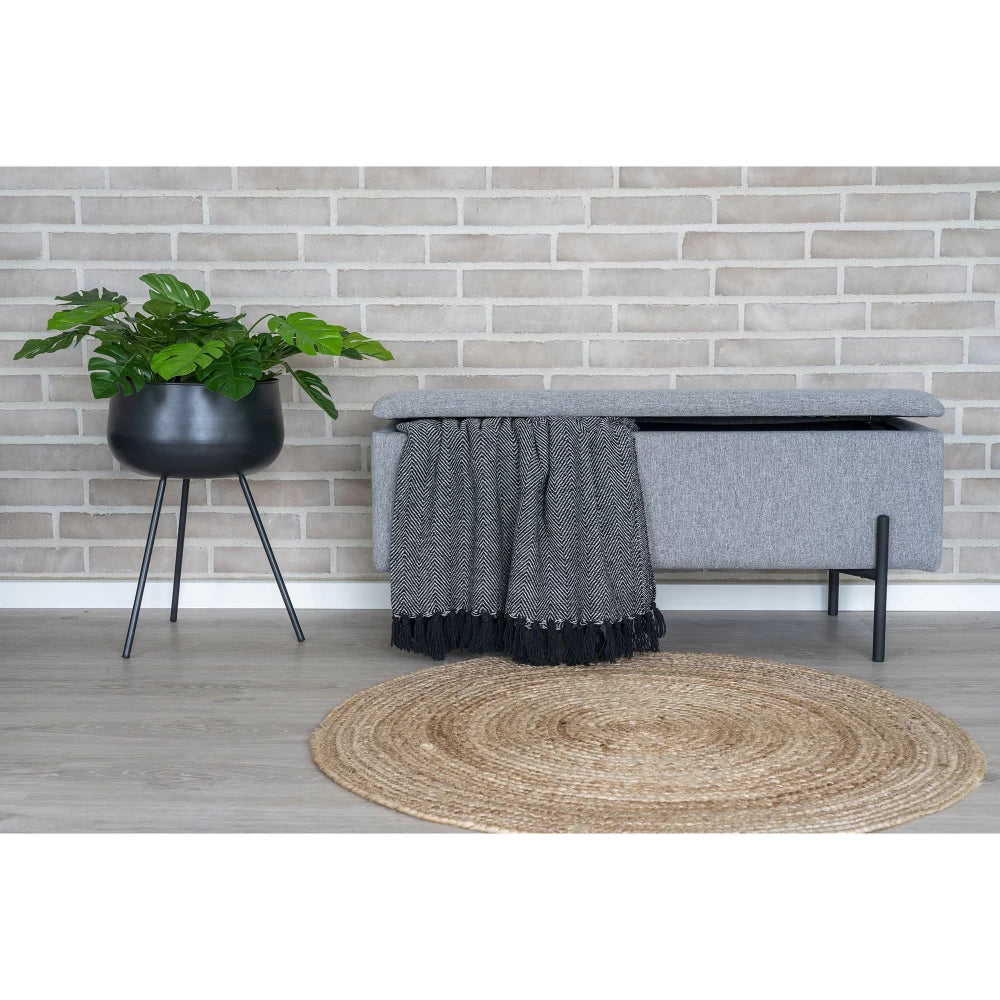 Bancheta din Metal Negru si Stofa Gri H43xL95cm Watford