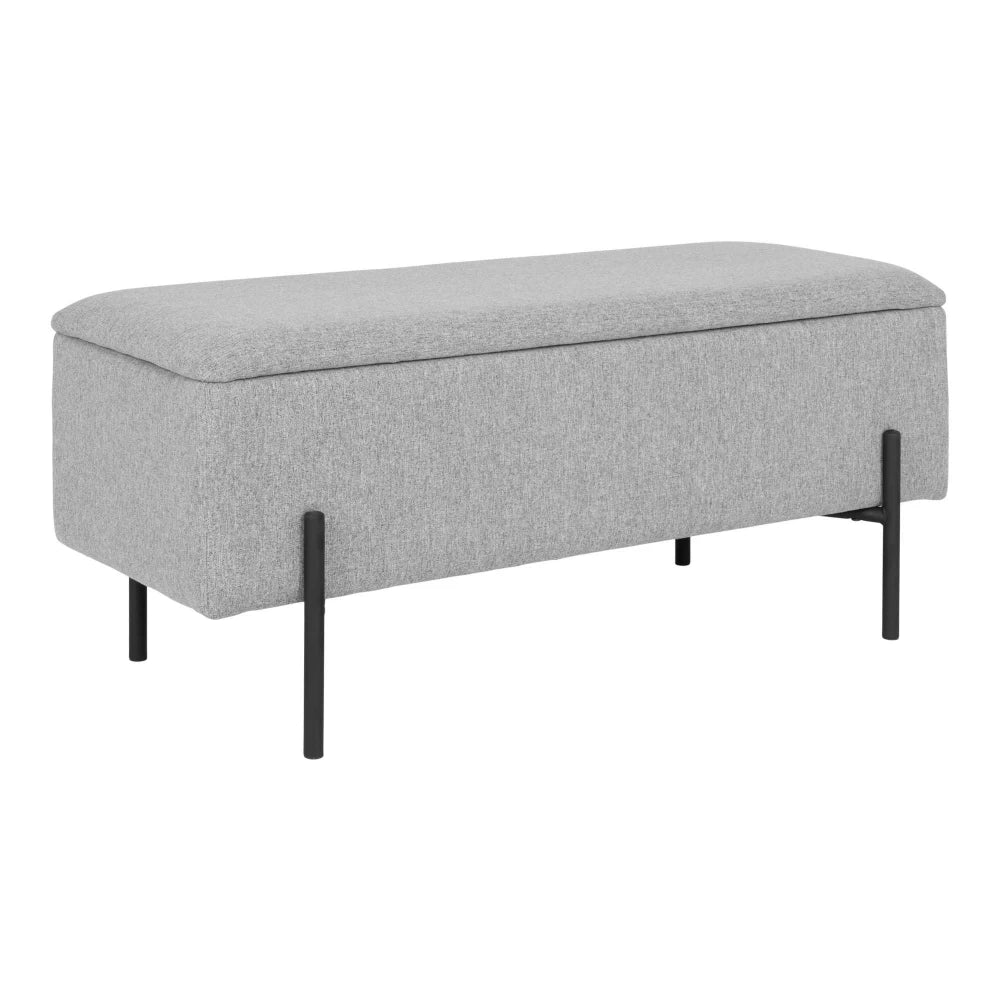 Bancheta din Metal Negru si Stofa Gri H43xL95cm Watford