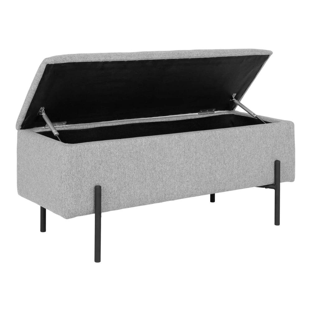Bancheta din Metal Negru si Stofa Gri H43xL95cm Watford