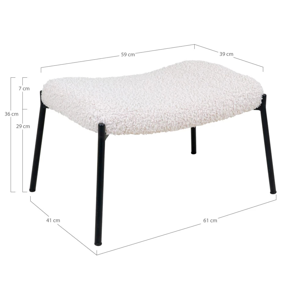 Taburet din Metal Negru si Blanita artificiala Alb H36xL61cm Glasgow