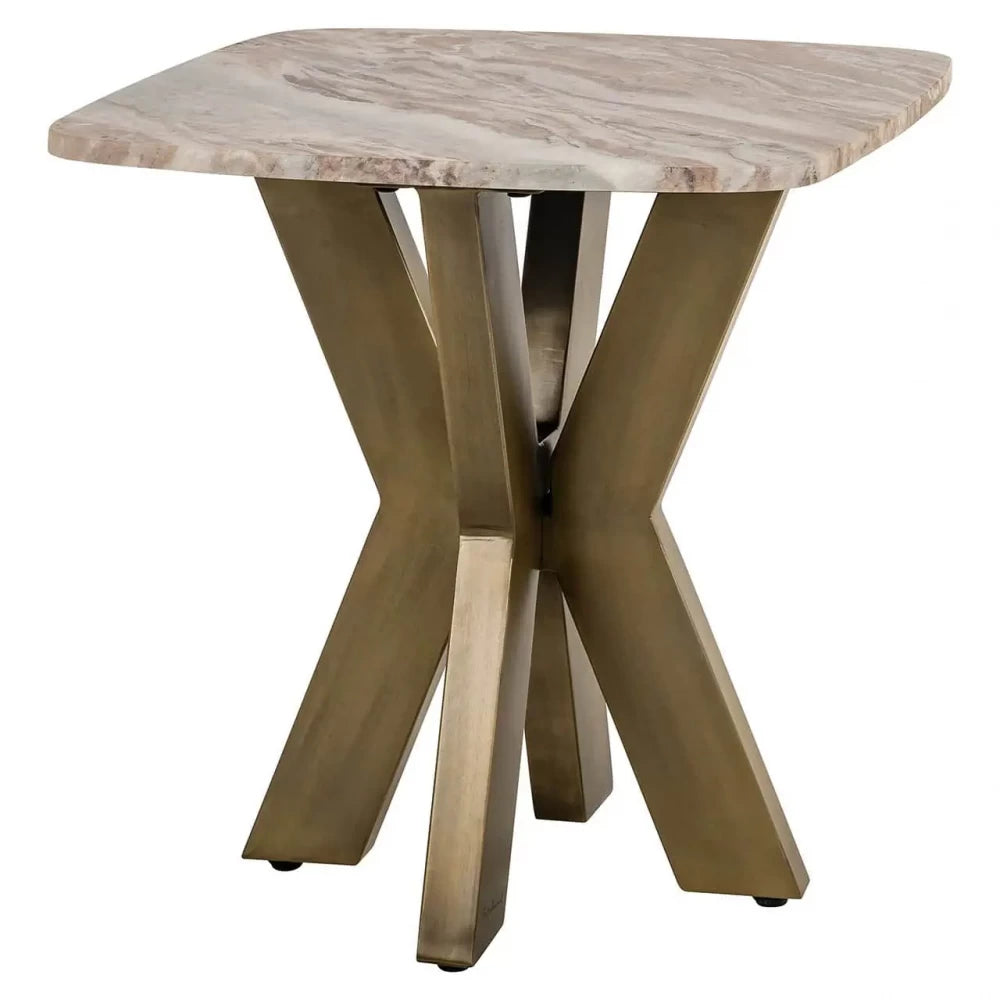 Masuta laterala din Metal Alama si Marmura Multicolor H56xL55cm Bottega