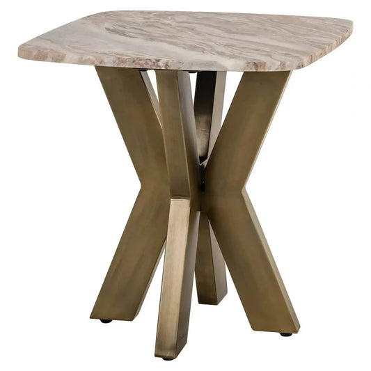Masuta laterala din Metal Alama si Marmura Multicolor H56xL55cm Bottega