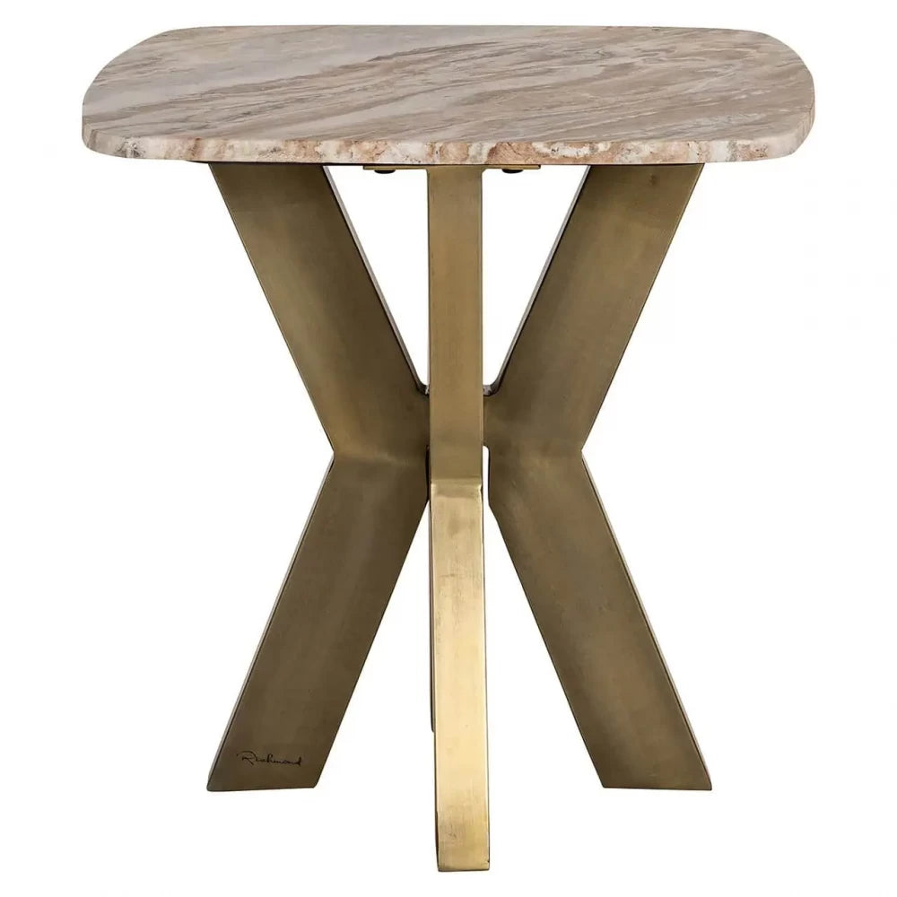 Masuta laterala din Metal Alama si Marmura Multicolor H56xL55cm Bottega